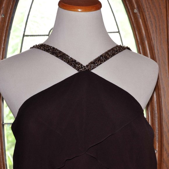 Daymor Couture Expresso Brown Silk Tiered Beaded Chiffon Gatsby Flapper Dress - Picture 2 of 7